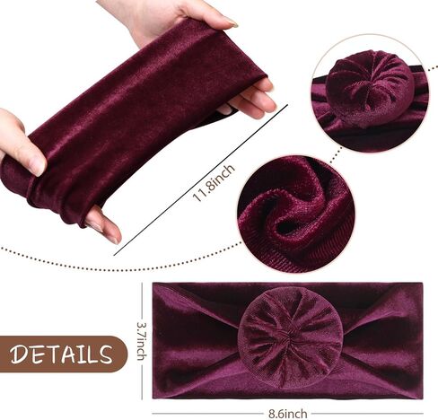 Subesty 3pcs Velvet Baby Headbands, Elastics Baby Girl Bows Classic Knot Newborn Headbands Turban Soft Wide Headwraps for Newborn Infant Toddlers (Black Red Green) in Kuwait