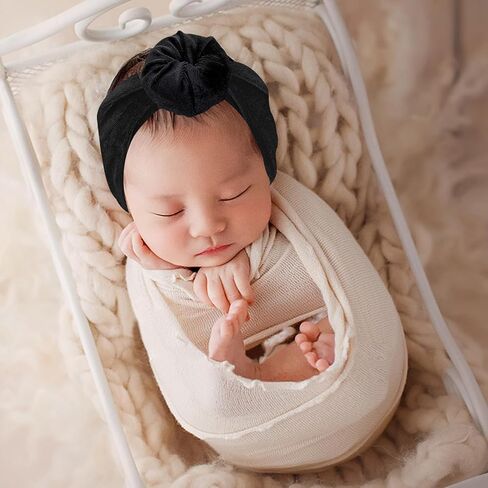 Subesty 3pcs Velvet Baby Headbands, Elastics Baby Girl Bows Classic Knot Newborn Headbands Turban Soft Wide Headwraps for Newborn Infant Toddlers (Black Red Green) in Kuwait