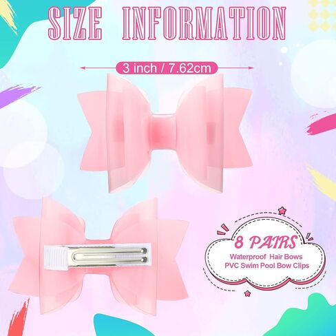 8 Pairs Waterproof Jelly Hair Bows PVC Swim Pool Bow Clips Multi Colored Kids Bows Solid Hair Clips Summer Pool Hair Accessories for Toddler Baby Infants Kids Girls Teens Children, 2 Inch, 8 Colors in Saudi Arabia
