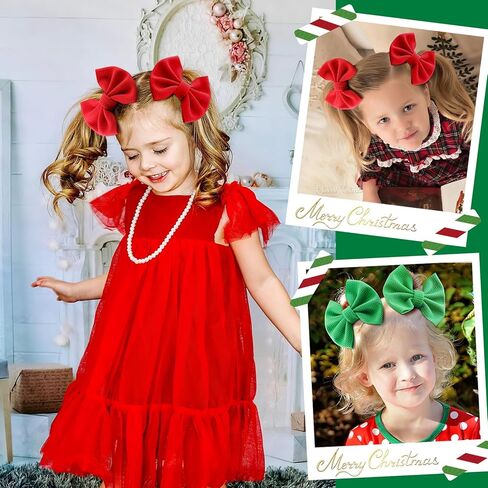 YanJie 4.5 "مشابك شعر عيد الميلاد للأطفال، دبابيس شعر حمراء للأطفال، دبابيس شعر تمساح، مشابك أقواس مصنوعة يدويًا، إكسسوارات شعر للأطفال الصغار والبنات والرضع والأطفال الصغار in Kuwait