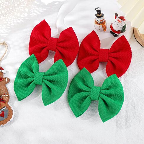 YanJie 4.5 "مشابك شعر عيد الميلاد للأطفال، دبابيس شعر حمراء للأطفال، دبابيس شعر تمساح، مشابك أقواس مصنوعة يدويًا، إكسسوارات شعر للأطفال الصغار والبنات والرضع والأطفال الصغار in Kuwait