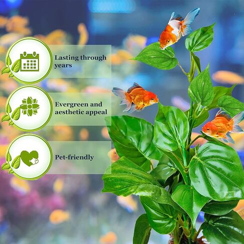 جور نبات اوراق بلاستيكية لخزانات المياه العذبة او البحرية، نبات مزيف واقعي للغاية مقاس 10 انش، حواف اوراق غير حادة تحمي زعانف السمك، بقعة اختباء للاسماك والزواحف والبرمائيات، يدعم خزان سعة 10 جالون in Kuwait