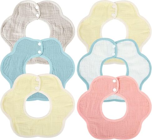 JULBEAR Muslin Bibs Baby Bandana Bibs for 0-6 Months Baby Girls Baby Boys Drools 360°Rotate Adjustable Burp Cloths with Snaps in Kuwait