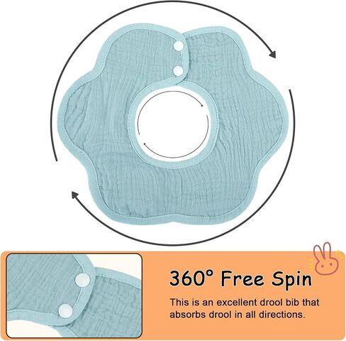 JULBEAR Muslin Bibs Baby Bandana Bibs for 0-6 Months Baby Girls Baby Boys Drools 360°Rotate Adjustable Burp Cloths with Snaps in Kuwait