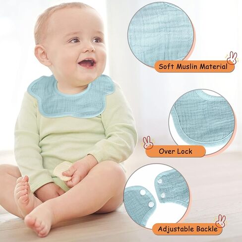 JULBEAR Muslin Bibs Baby Bandana Bibs for 0-6 Months Baby Girls Baby Boys Drools 360°Rotate Adjustable Burp Cloths with Snaps in Kuwait
