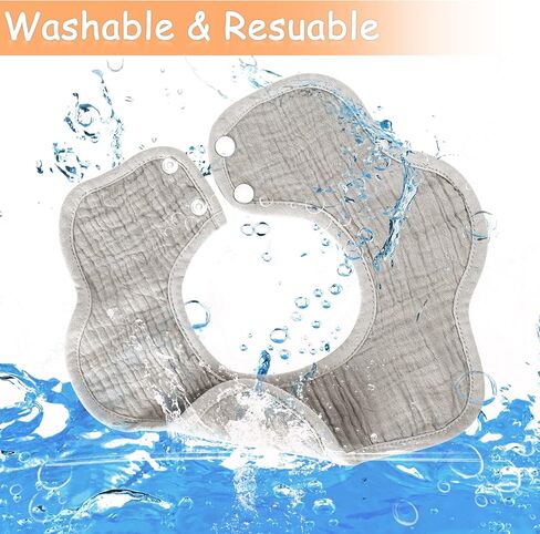 JULBEAR Muslin Bibs Baby Bandana Bibs for 0-6 Months Baby Girls Baby Boys Drools 360°Rotate Adjustable Burp Cloths with Snaps in Kuwait