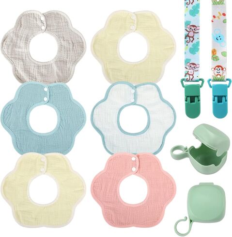 JULBEAR Muslin Bibs Baby Bandana Bibs for 0-6 Months Baby Girls Baby Boys Drools 360°Rotate Adjustable Burp Cloths with Snaps in Kuwait