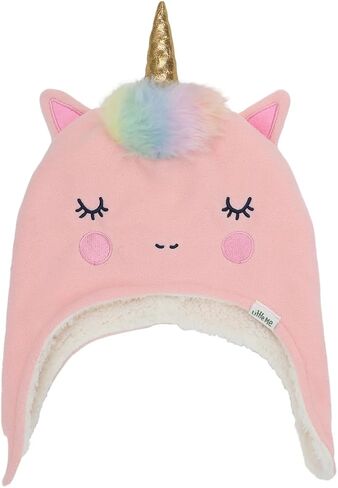 Pink Unicorn Infant/Toddler Fleece Pilot Cap and Mittens Set-4T in Kuwait