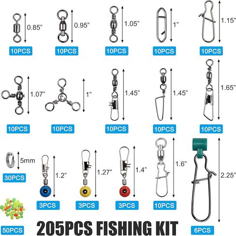 OROOTL Fishing Swivels Kit, 205pcs Fishing Accessories Tackle Box with Barrel Swivel Ball Bearing Swivel Snap 3 Way Swivel Sinker Slide Duo Lock Snap Beads Saltwater Freshwater Fishing Connector in Saudi Arabia
