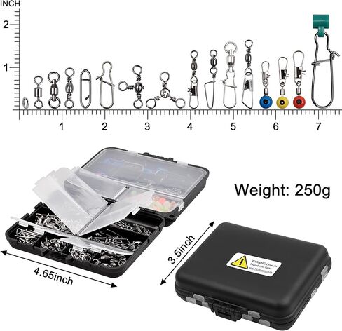 OROOTL Fishing Swivels Kit, 205pcs Fishing Accessories Tackle Box with Barrel Swivel Ball Bearing Swivel Snap 3 Way Swivel Sinker Slide Duo Lock Snap Beads Saltwater Freshwater Fishing Connector in Saudi Arabia