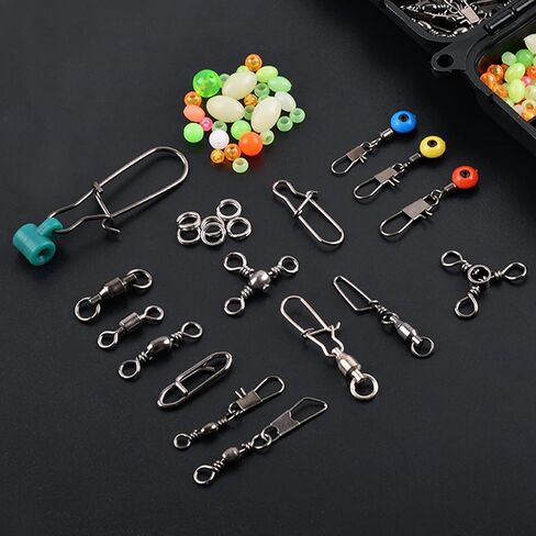 OROOTL Fishing Swivels Kit, 205pcs Fishing Accessories Tackle Box with Barrel Swivel Ball Bearing Swivel Snap 3 Way Swivel Sinker Slide Duo Lock Snap Beads Saltwater Freshwater Fishing Connector in Saudi Arabia