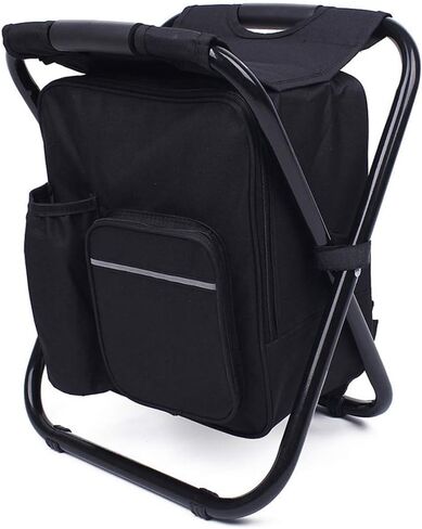 inbesk Mudder Outdoor Camping Chair with Cooler Bag, Folding Backpack Chair with Insulated Picnic Bag and Storage Pockets, Hiking Hunting Fishing Seat for Beach Travel (Black) in Kuwait
