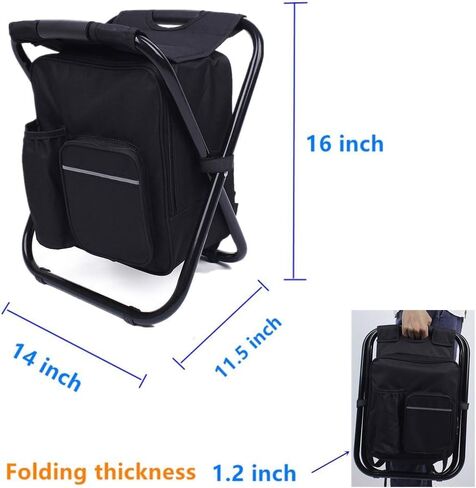 inbesk Mudder Outdoor Camping Chair with Cooler Bag, Folding Backpack Chair with Insulated Picnic Bag and Storage Pockets, Hiking Hunting Fishing Seat for Beach Travel (Black) in Kuwait