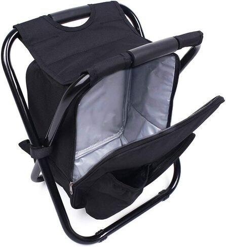 inbesk Mudder Outdoor Camping Chair with Cooler Bag, Folding Backpack Chair with Insulated Picnic Bag and Storage Pockets, Hiking Hunting Fishing Seat for Beach Travel (Black) in Kuwait