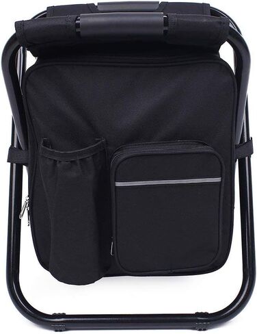 inbesk Mudder Outdoor Camping Chair with Cooler Bag, Folding Backpack Chair with Insulated Picnic Bag and Storage Pockets, Hiking Hunting Fishing Seat for Beach Travel (Black) in Kuwait