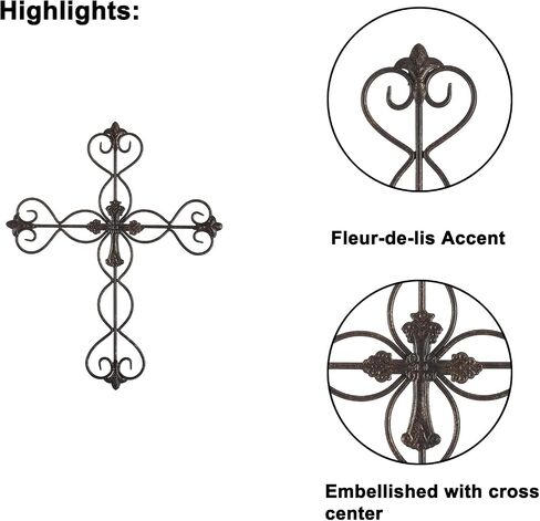 Retrome Metal Fleur De Lis Layered Cross Wall Decor Art for Home, 14" H… in Saudi Arabia