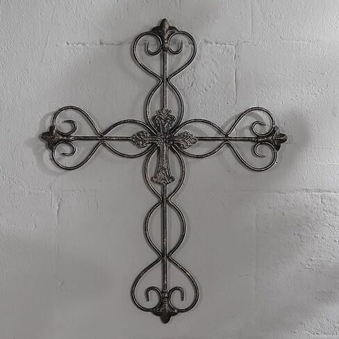 Retrome Metal Fleur De Lis Layered Cross Wall Decor Art for Home, 14" H… in Saudi Arabia
