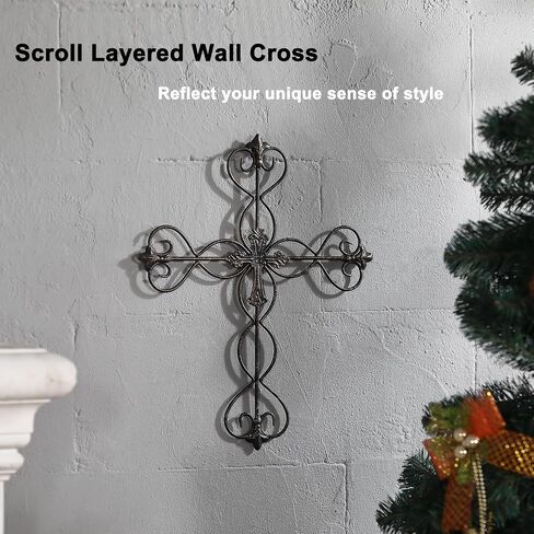 Retrome Metal Fleur De Lis Layered Cross Wall Decor Art for Home, 14" H… in Saudi Arabia