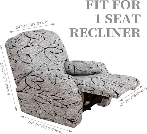 FIGOOO Recliner Sofa Slipcover 4-Piece Stretch Recliner Chair Covers Non Slip Spandex Pattern Recliner Cover with Pockets Reclining Couch Covers Furniture Protector for Dogs Cats(G-Style,1 Seater) in Kuwait