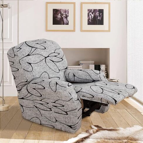 FIGOOO Recliner Sofa Slipcover 4-Piece Stretch Recliner Chair Covers Non Slip Spandex Pattern Recliner Cover with Pockets Reclining Couch Covers Furniture Protector for Dogs Cats(G-Style,1 Seater) in Kuwait