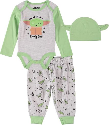 STAR WARS Mandalorian The Child Baby Boys Baby Yoda Clothing Three Piece Set - Baby Boy Clothes with Bodysuit, Pants, and Hat in Saudi Arabia