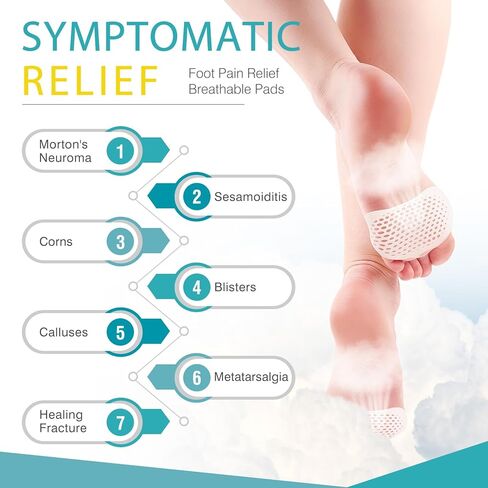 وسائد مشط القدم من Valleylux، وسادات قدم كروية هلامية (6 أزواج)، وسائد كرة القدم قابلة لإعادة الاستخدام، وفواصل لأصابع القدم، ناعمة ومسامية، فكرة لعلاج مسامير القدم والأورام والذرة وآلام القدم - مناسبة للكعب والأحذية in Kuwait