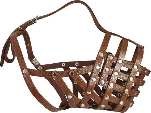 Secure Leather Mesh Basket Dog Muzzle #16 Brown - Great Dane, Saint Bernard, Mastiff (Circumference 15.5", Snout Length 4.5") in Saudi Arabia