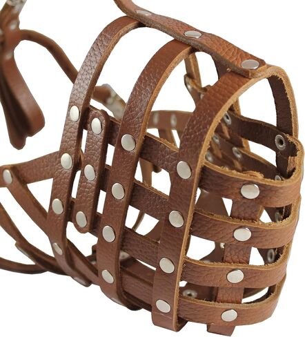Secure Leather Mesh Basket Dog Muzzle #16 Brown - Great Dane, Saint Bernard, Mastiff (Circumference 15.5", Snout Length 4.5") in Saudi Arabia