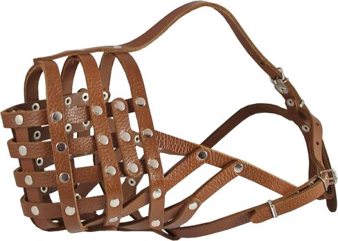 Secure Leather Mesh Basket Dog Muzzle #16 Brown - Great Dane, Saint Bernard, Mastiff (Circumference 15.5", Snout Length 4.5") in Saudi Arabia