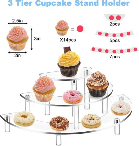 2 Pcs Acrylic Cupcake Stand, 3 Tier Acrylic Risers Display Stand, Dessert Stand Display Stand for Jewels, Figurines, Pop Figure and Perfume Stand for Wedding Party Christmas in Kuwait