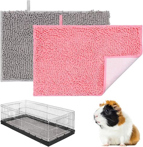PStarDMoon Guinea Pig Cage Accessories, Guinea Pig Cage Liners, Comfortable, Chenille Fleece Guinea Pig Pee Pad, Washable & Waterproof for Small Animals Rabbit Hamster Rat (24x16, Pink+Grey) in Kuwait