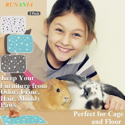 RUNANIA Guinea Pig Cage Liners, 3 Pack Washable & Reusable Guinea Pig Pee Pads for Rabbits Rats Hamsters Hedgehogs Small Animals in Kuwait