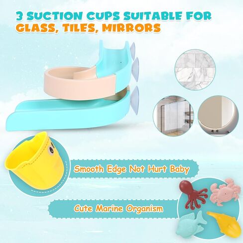 Bath Toys for Toddlers 1-3 Years Old, Bathtub Toy for Kids 3-4-5 Age,Water Bath Tub Toys with Water Slide &Marine Organism and Lovely Cups,14 Pcs Baby Bath Toys for Boys and Girls Gift in Kuwait