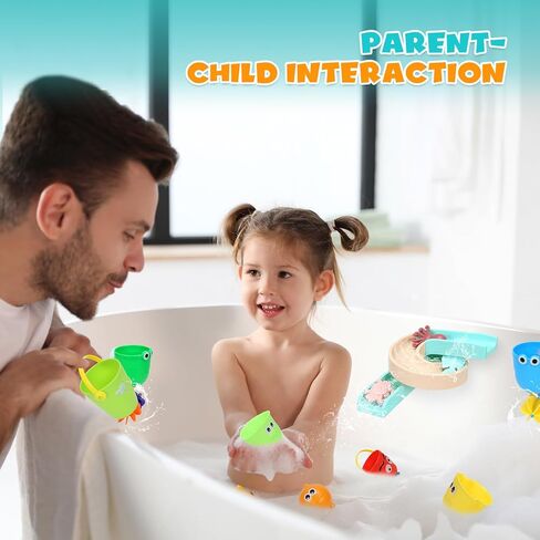Bath Toys for Toddlers 1-3 Years Old, Bathtub Toy for Kids 3-4-5 Age,Water Bath Tub Toys with Water Slide &Marine Organism and Lovely Cups,14 Pcs Baby Bath Toys for Boys and Girls Gift in Kuwait