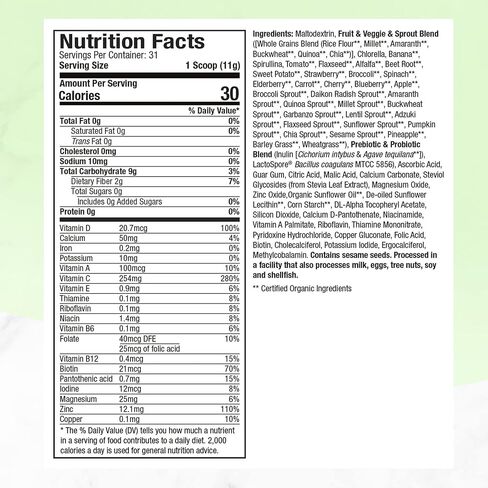 بيورلي انسبايرد مسحوق سوبر فود باور سوبر فود جرينز من جرينز | فيتامين C والزنك لدعم المناعة + فيتامين D | مزيج سموذي | 13 فاكهة وخضروات | 31 حصة in Kuwait