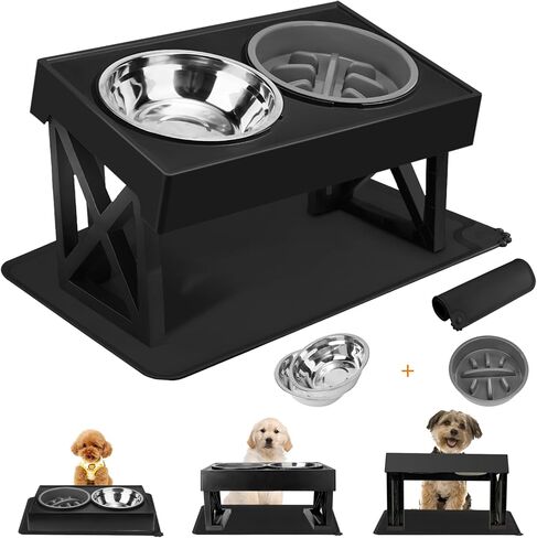 Hersance Elevated Dog Bowls, 3-in-1 Adjustable Stand for Small & Medium Dogs, Made of Thickened ABS, Promotes Good Posture, Reduces Bloating in Kuwait
