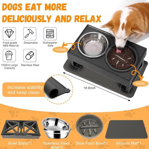 Hersance Elevated Dog Bowls, 3-in-1 Adjustable Stand for Small & Medium Dogs, Made of Thickened ABS, Promotes Good Posture, Reduces Bloating in Kuwait