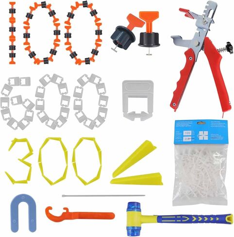 ماكس مان نظام بلاط مع كماشة ومطرقة مطاطية، 1000 قطعة من مشابك الحشية 200 قطعة قابلة لاعادة الاستخدام، مجموعة ادوات فرد لتركيب الحجر (حشية 1/16 انش) in Kuwait