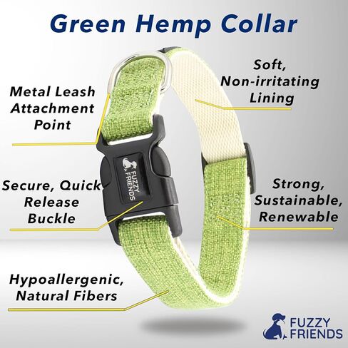 Purple Hemp Dog Collar - Hypoallergenic Dog Collar - Comfortable for Sensitive Skin or Allergies with no Harsh Dyes or Chemicals - 4 Sizes from X-Small to Large Breeds in Saudi Arabia