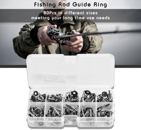 80Pcs 10 Sizes Fishing Rod Guide Ring Fishing Pole Guide Fishing Rod Tips Replacement in Saudi Arabia