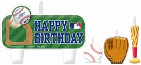 MLB Multicolor Birthday Candle Set - 3 Small - 1.25"-1.87", 1 Large - 2" x 3" (Pack of 4) - Perfect for Baseball Fans & Celebrations in Saudi Arabia