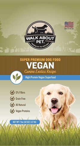 Walk About Pet، WA10037، طعام الكلاب فائق الجودة Canine Exotics، طعام قلوي جاف، وصفة نباتية، خالي من الحبوب، خالي من الغلوتين، بروتين أحادي المصدر، كيس بوزن 7 رطل in Kuwait
