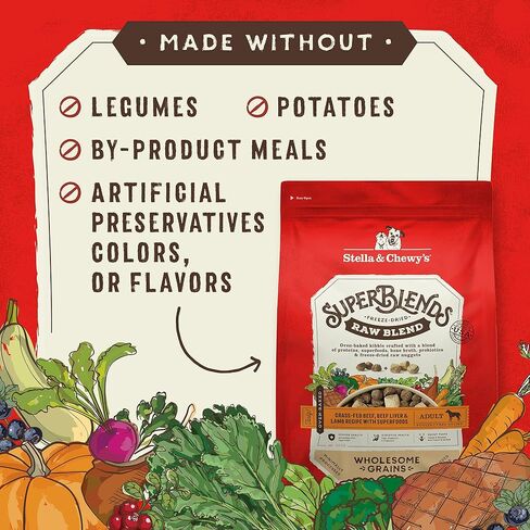 Stella & Chewy's SuperBlends مزيج خام من الحبوب الصحية، لحوم البقر والكبد البقري ولحم الضأن مع الأطعمة الفائقة، 3.25 رطل. in Kuwait