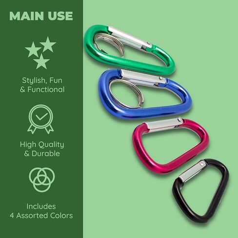 حلقة تسلق محملة بنابض من الألومنيوم من Jacent مع حلقة مفاتيح، بأحجام وألوان متنوعة - 4 في كل عبوة in Kuwait
