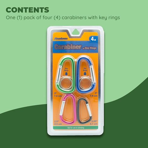 حلقة تسلق محملة بنابض من الألومنيوم من Jacent مع حلقة مفاتيح، بأحجام وألوان متنوعة - 4 في كل عبوة in Kuwait