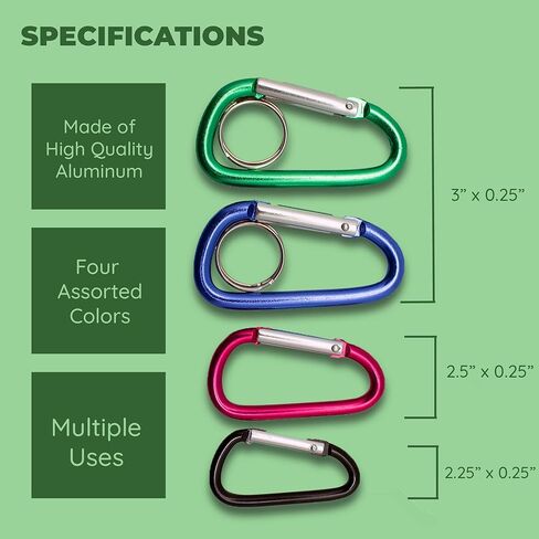 حلقة تسلق محملة بنابض من الألومنيوم من Jacent مع حلقة مفاتيح، بأحجام وألوان متنوعة - 4 في كل عبوة in Kuwait