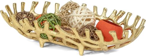 صينية قطعة مركزية كبيرة من شركة ريد كو، مقاس 35.56 سم × 35.56 سم، بيضاوية الشكل من الألومنيوم الذهبي على شكل فرع شعاب مرجانية in Kuwait