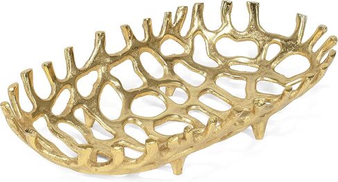 صينية قطعة مركزية كبيرة من شركة ريد كو، مقاس 35.56 سم × 35.56 سم، بيضاوية الشكل من الألومنيوم الذهبي على شكل فرع شعاب مرجانية in Kuwait