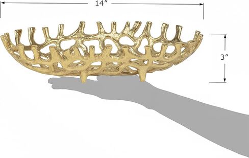 صينية قطعة مركزية كبيرة من شركة ريد كو، مقاس 35.56 سم × 35.56 سم، بيضاوية الشكل من الألومنيوم الذهبي على شكل فرع شعاب مرجانية in Kuwait