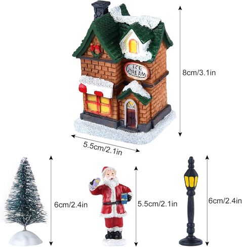 ايليكلاند مجموعات قرية الكريسماس مكونة من 12 قطعة، منازل قرية الكريسماس مع زجاجة وفرشاة واشجار، تماثيل الكريسماس الصغيرة، اكسسوارات قرية الكريسماس لتزيين المنزل والكريسماس in Kuwait
